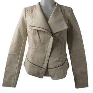 Love Token White Sand Genuine Napa Leather Moto Jacket